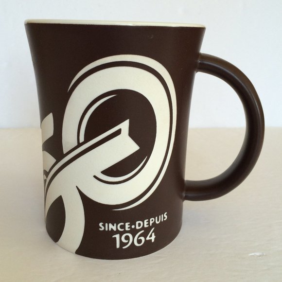 Tim Hortons 50 Years Coffee Mug Brown Etched White Lettering 2014 French English - Picture 1 of 10